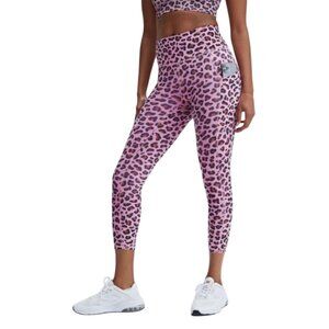 Fabletics Oasis High-Waisted Pocket Capri Leggings Pink Leopard Print Size M